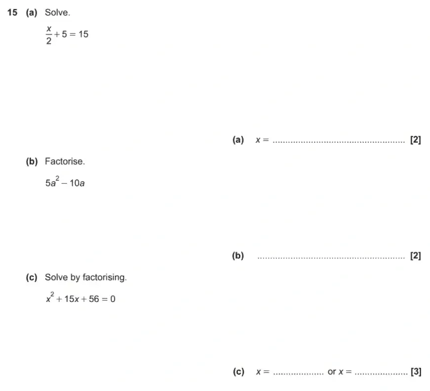 Question 15(a,b,c) - GCSE OCR Foundation Maths Past Paper 1 (Calculator) - November 2020