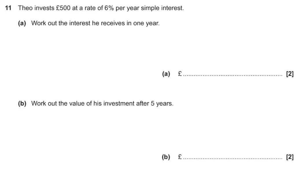 Question 11 - GCSE OCR Foundation Maths Past Paper 2 (Non-Calculator) - November 2020
