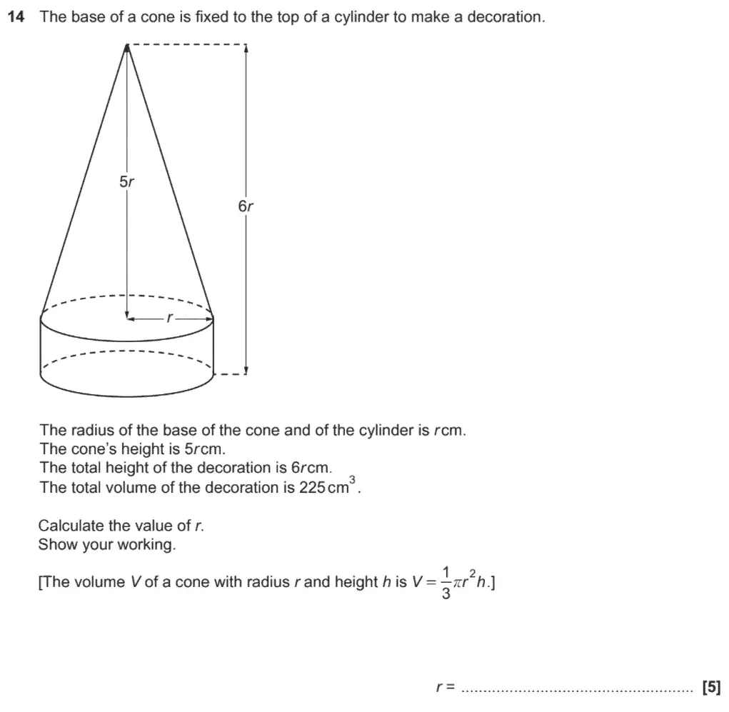 Question 14 - GCSE OCR Higher Maths Past Paper 6 (Calculator) - November 2020