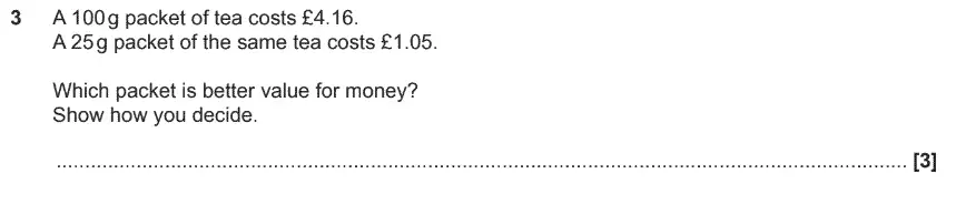 Question 3 - GCSE OCR Foundation Maths Past Paper 2 (Non-Calculator) - November 2017
