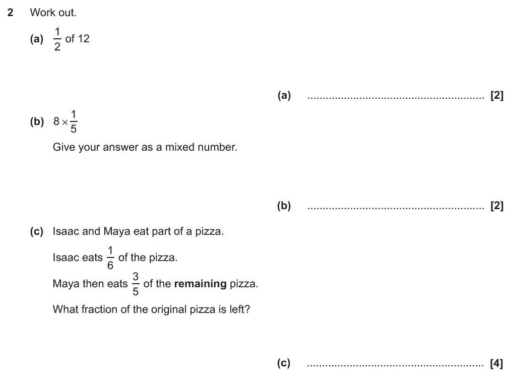 Question 2 - GCSE OCR Foundation Maths Past Paper 2 (Non-Calculator) - November 2018