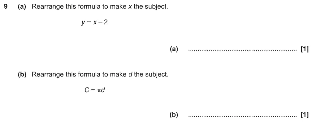 Question 9 - GCSE OCR Foundation Maths Past Paper 2 (Non-Calculator) - November 2018