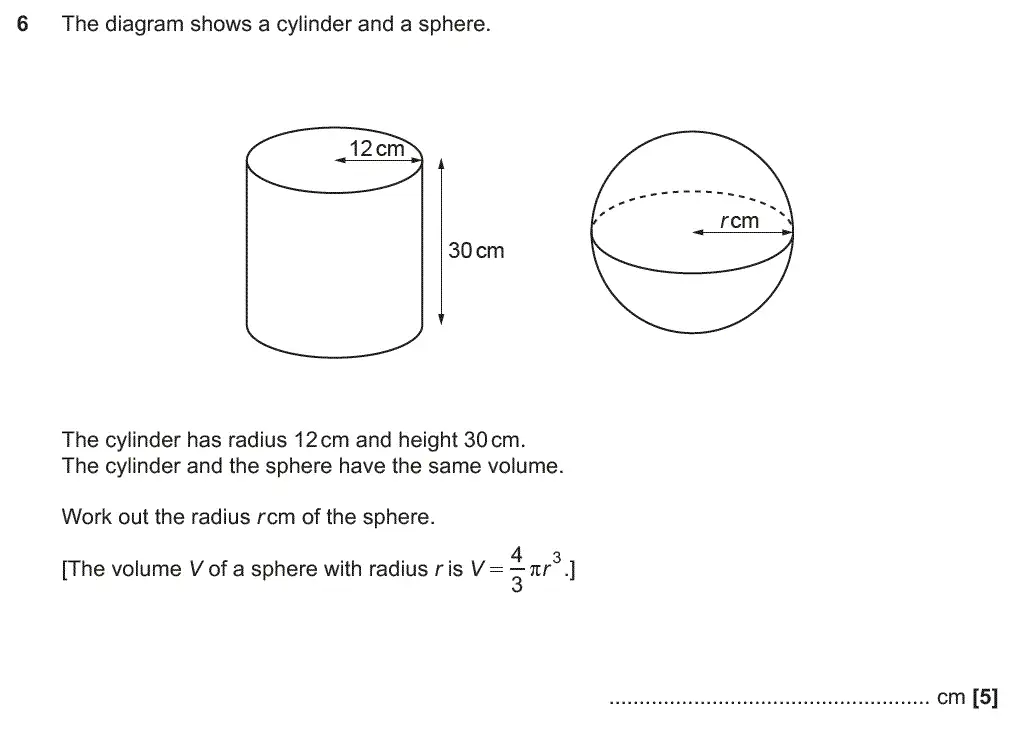 Question 6 - GCSE OCR Higher Maths Past Paper 4 (Calculator) - November 2018