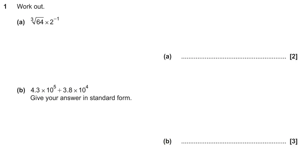 Question 1 - GCSE OCR Higher Maths Past Paper 5 (Non-Calculator) - November 2018