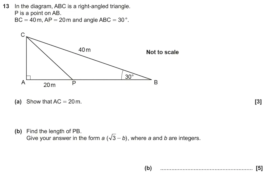 Question 13 - GCSE OCR Higher Maths Past Paper 5 (Non-Calculator) - November 2018