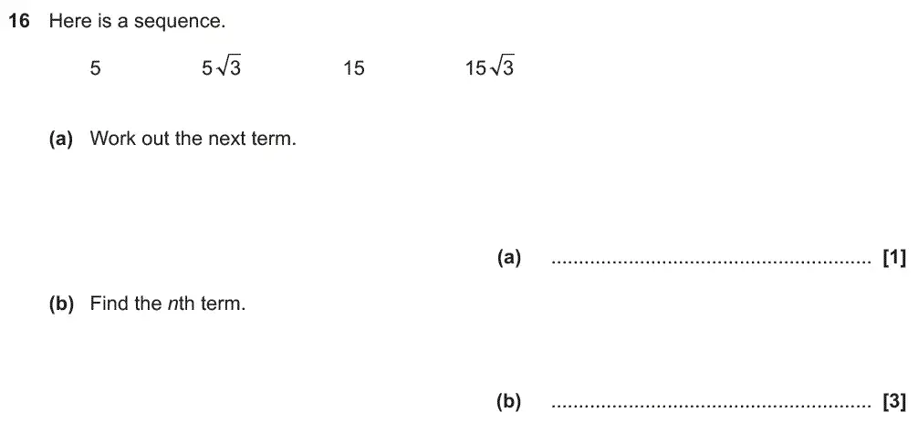 Question 16 - GCSE OCR Higher Maths Past Paper 5 (Non-Calculator) - November 2018