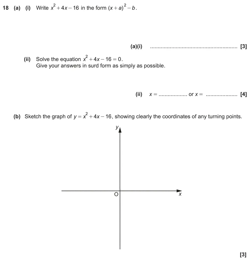 Question 18 - GCSE OCR Higher Maths Past Paper 5 (Non-Calculator) - November 2018