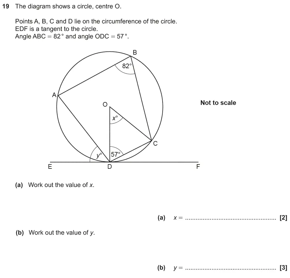 Question 19 - GCSE OCR Higher Maths Past Paper 5 (Non-Calculator) - November 2018