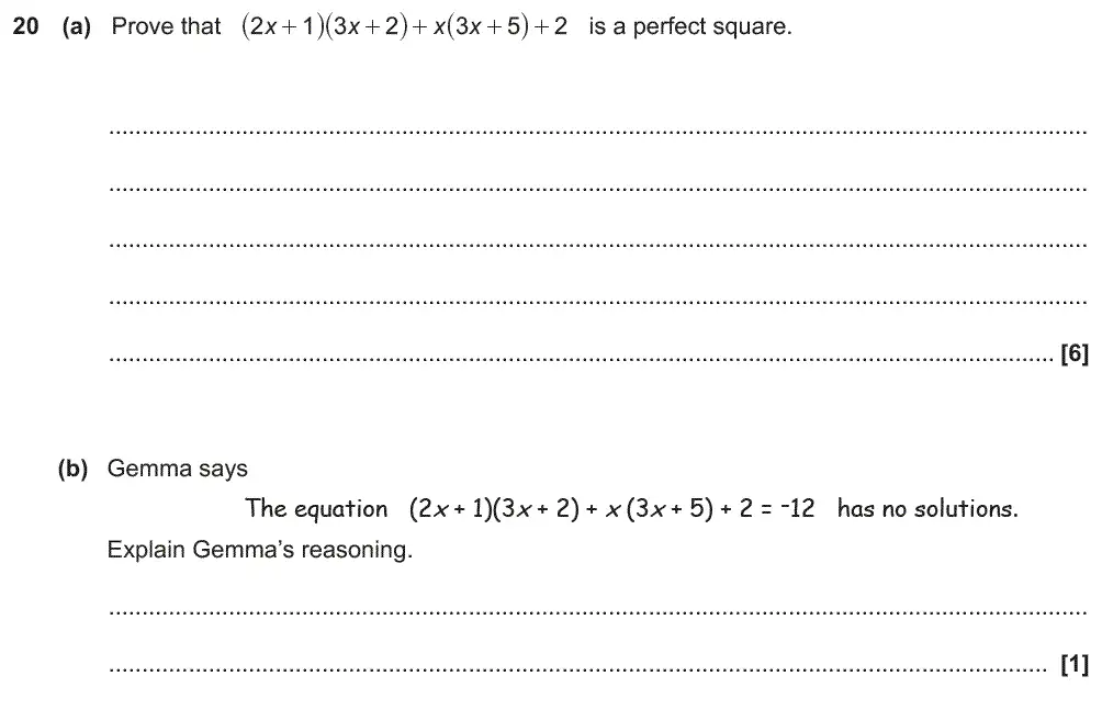 Question 20 - GCSE OCR Higher Maths Past Paper 5 (Non-Calculator) - November 2018