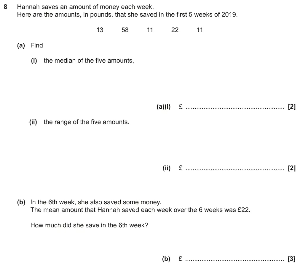 Question 11 - GCSE OCR Foundation Maths Past Paper 2 (Non-Calculator) - November 2019