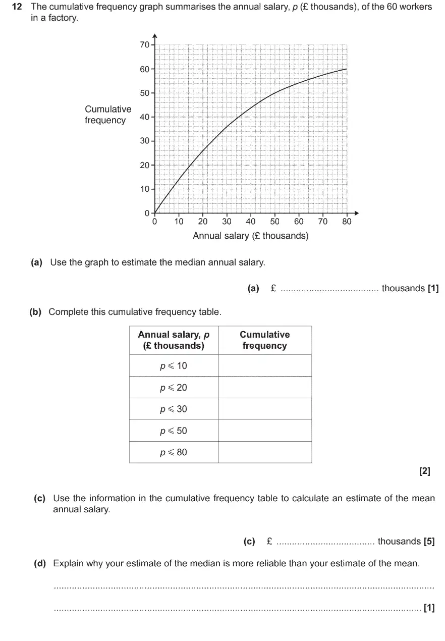Question 12 - GCSE OCR Higher Maths Past Paper 4 (Calculator) - November 2019