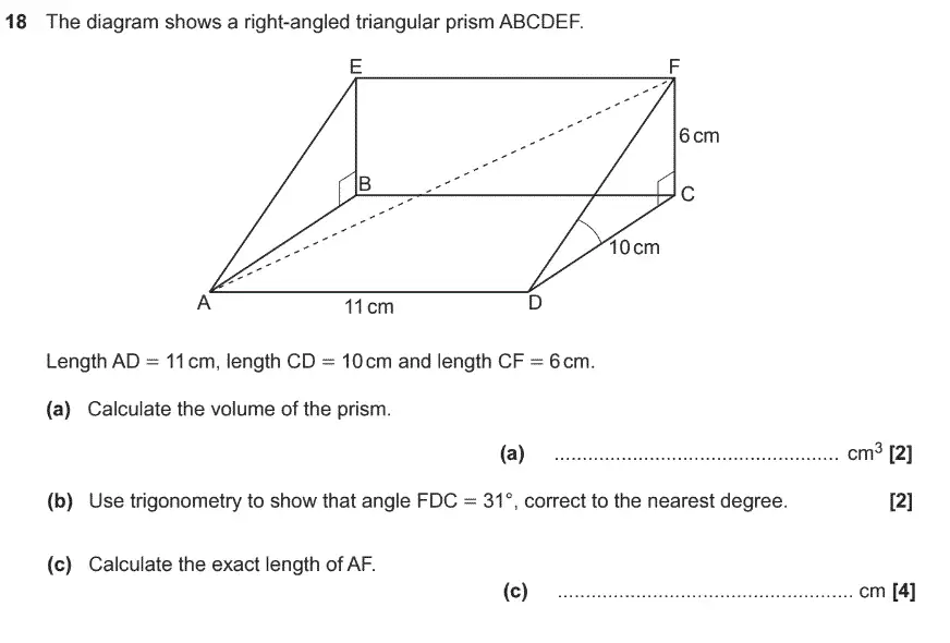 Question 18 - GCSE OCR Higher Maths Past Paper 4 (Calculator) - November 2019