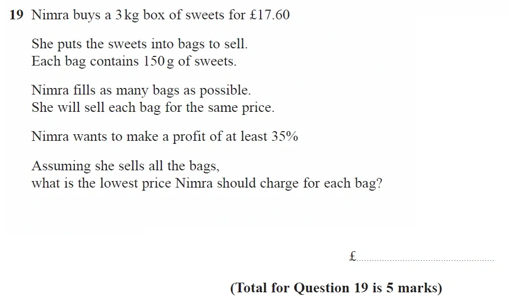 Question 19 - GCSE Edexcel Foundation Maths Past Paper 2 (Calculator) - June 2022