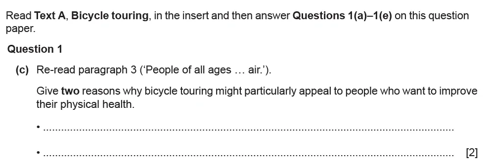 Question 01(c) - Cambridge IGCSE June 2021 TZ1 English Language Reading Paper 1
