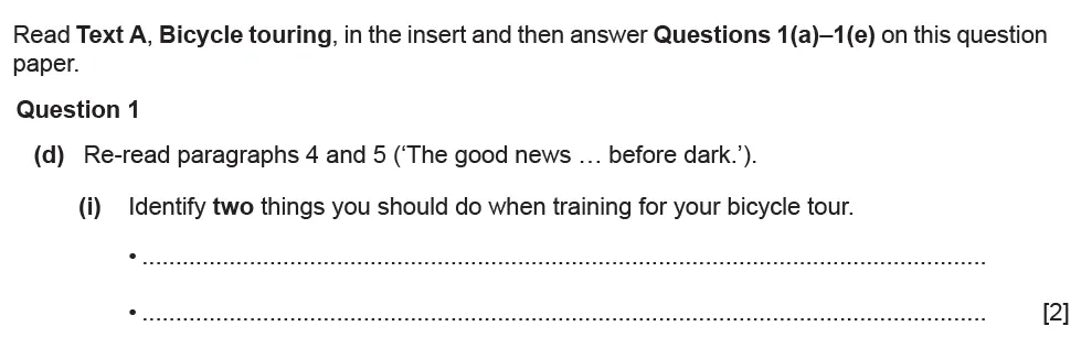 Question 01(d)(i) - Cambridge IGCSE June 2021 TZ1 English Language Reading Paper 1