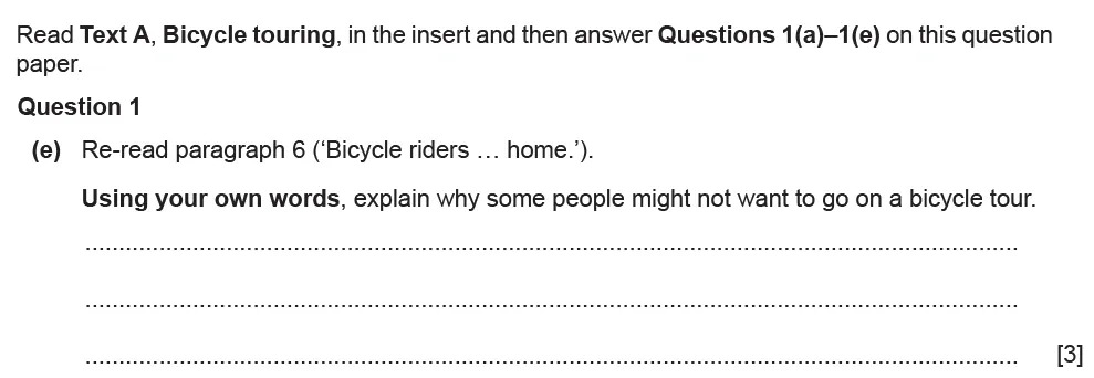 Question 01(e) - Cambridge IGCSE June 2021 TZ1 English Language Reading Paper 1