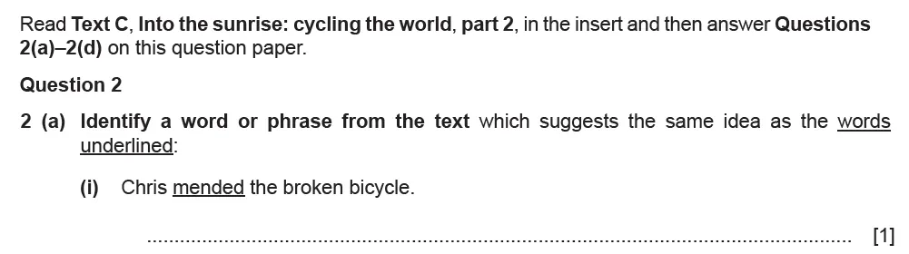 Question 02(a)(i) - Cambridge IGCSE June 2021 TZ1 English Language Reading Paper 1