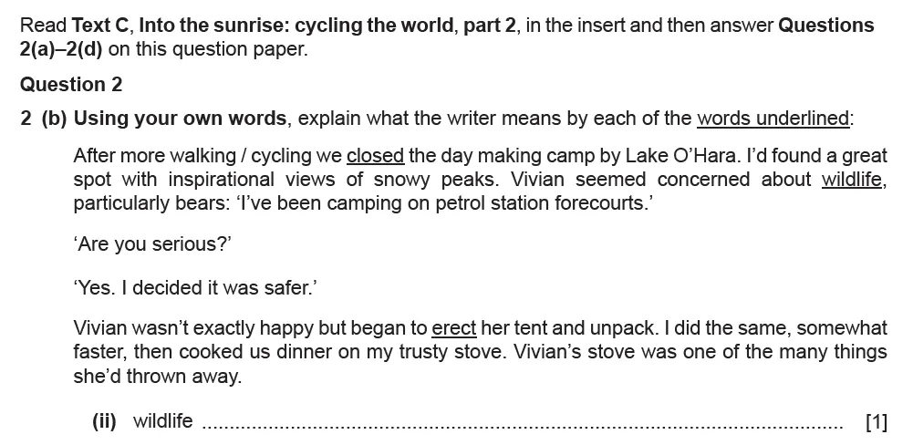 Question 02(b)(ii) - Cambridge IGCSE June 2021 TZ1 English Language Reading Paper 1
