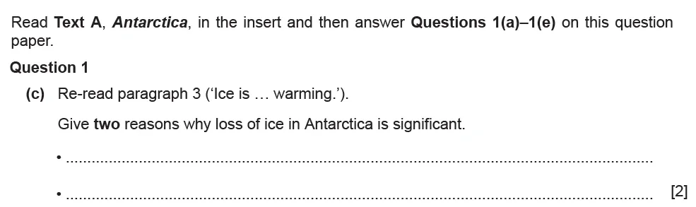 Question 01(c) - Cambridge IGCSE June 2021 TZ2 English Language Reading Paper 1