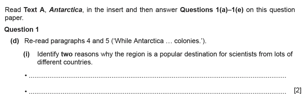 Question 01(d)(i) - Cambridge IGCSE June 2021 TZ2 English Language Reading Paper 1