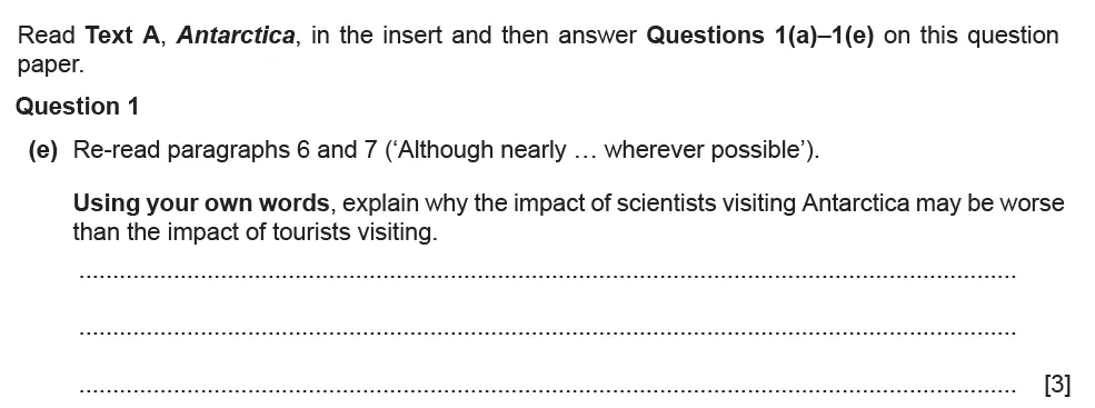 Question 01(e) - Cambridge IGCSE June 2021 TZ2 English Language Reading Paper 1