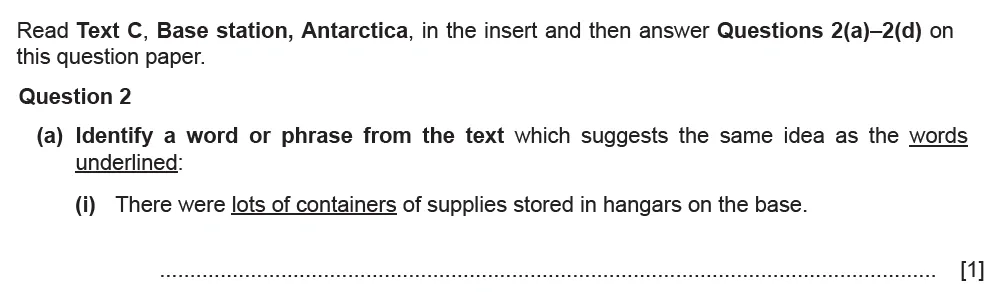 Question 02(a)(i) - Cambridge IGCSE June 2021 TZ2 English Language Reading Paper 1