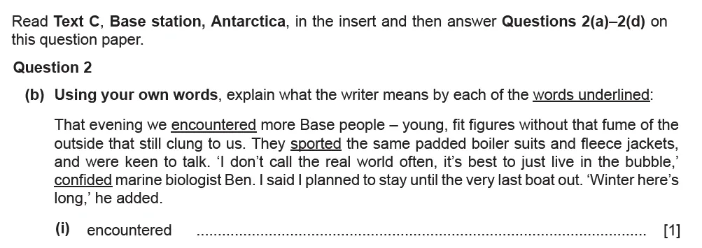 Question 02(b)(i) - Cambridge IGCSE June 2021 TZ2 English Language Reading Paper 1