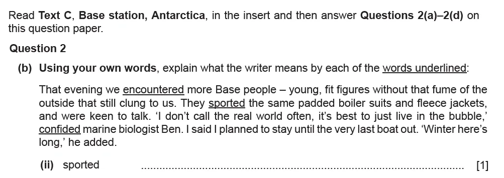Question 02(a)(ii) - Cambridge IGCSE June 2021 TZ2 English Language Reading Paper 1