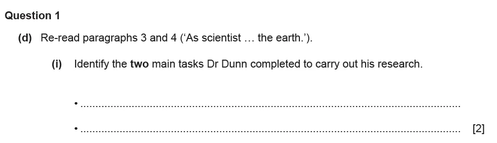 Question 01(d)(i) - Cambridge IGCSE June 2021 TZ3 English Language Reading Paper 1