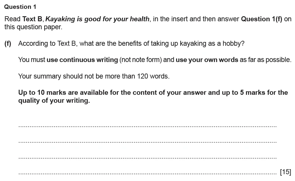 Question 01(f) - Cambridge IGCSE June 2022 TZ2 English Language Reading Paper 1