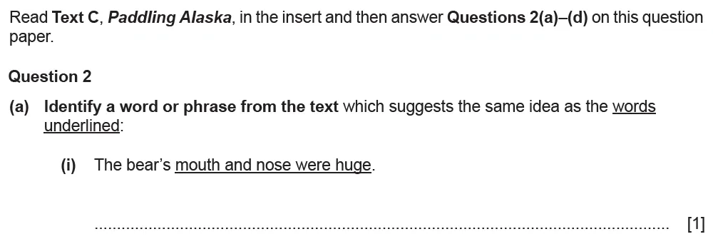 Question 02(a)(i) - Cambridge IGCSE June 2022 TZ2 English Language Reading Paper 1