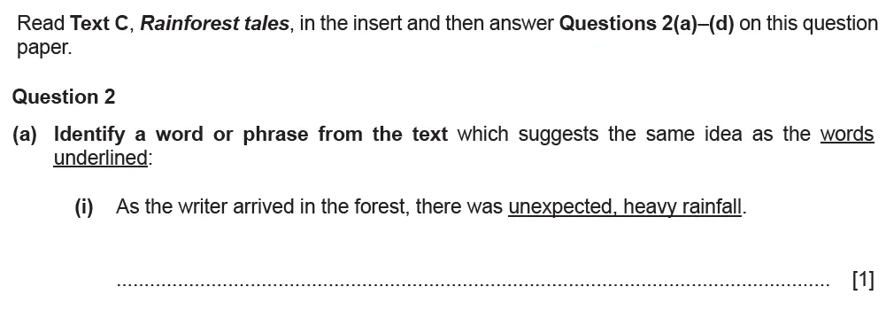 Question 02(a)(i) - Cambridge IGCSE June 2022 TZ3 English Language Reading Paper 1