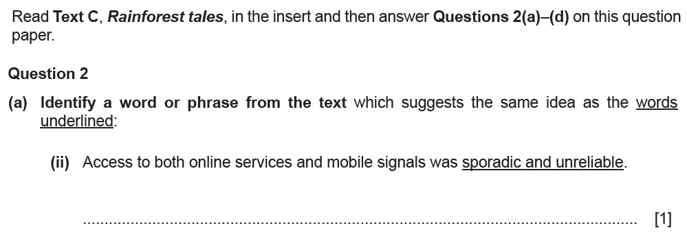 Question 02(a)(ii) - Cambridge IGCSE June 2022 TZ3 English Language Reading Paper 1