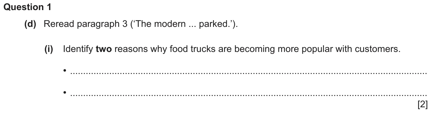 Question 1d (i) - Cambridge IGCSE June 2025 TZ2 English Language Reading Paper 1