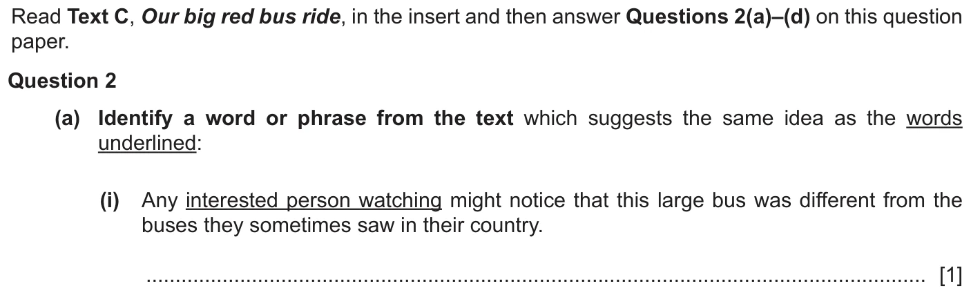 Question 2a (i) - Cambridge IGCSE June 2025 TZ2 English Language Reading Paper 1