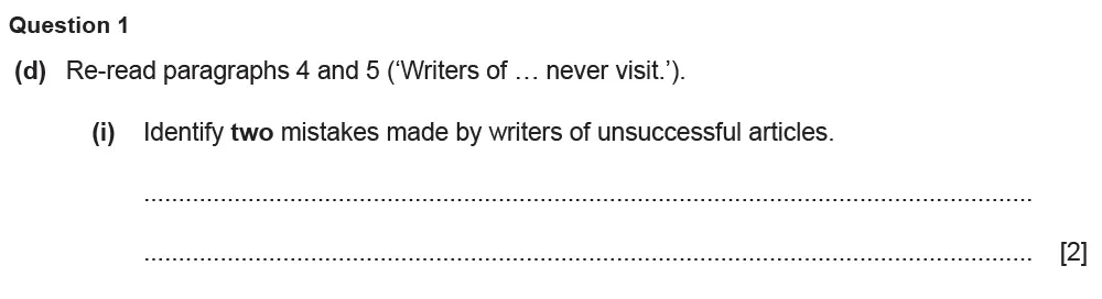 Question 01(d)(i) - Cambridge IGCSE March 2021 TZ2 English Language Reading Paper 1