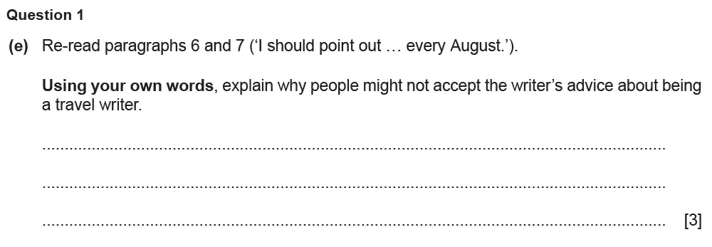 Question 01(e) - Cambridge IGCSE March 2021 TZ2 English Language Reading Paper 1
