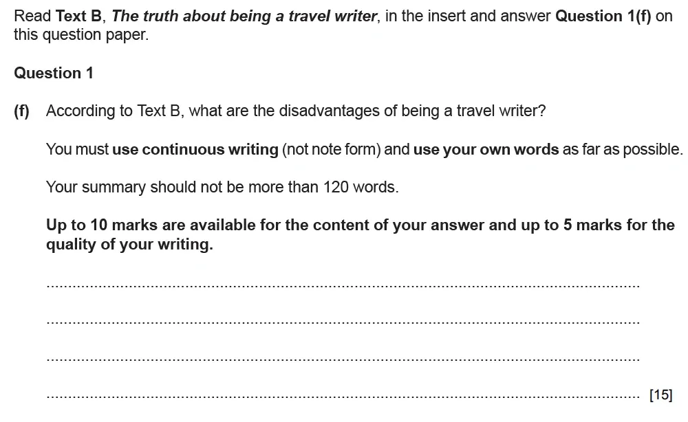 Question 01(f) - Cambridge IGCSE March 2021 TZ2 English Language Reading Paper 1