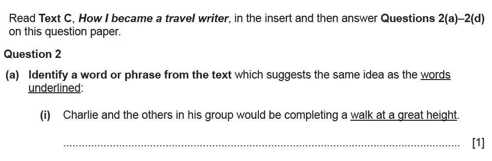 Question 02(a)(i) - Cambridge IGCSE March 2021 TZ2 English Language Reading Paper 1