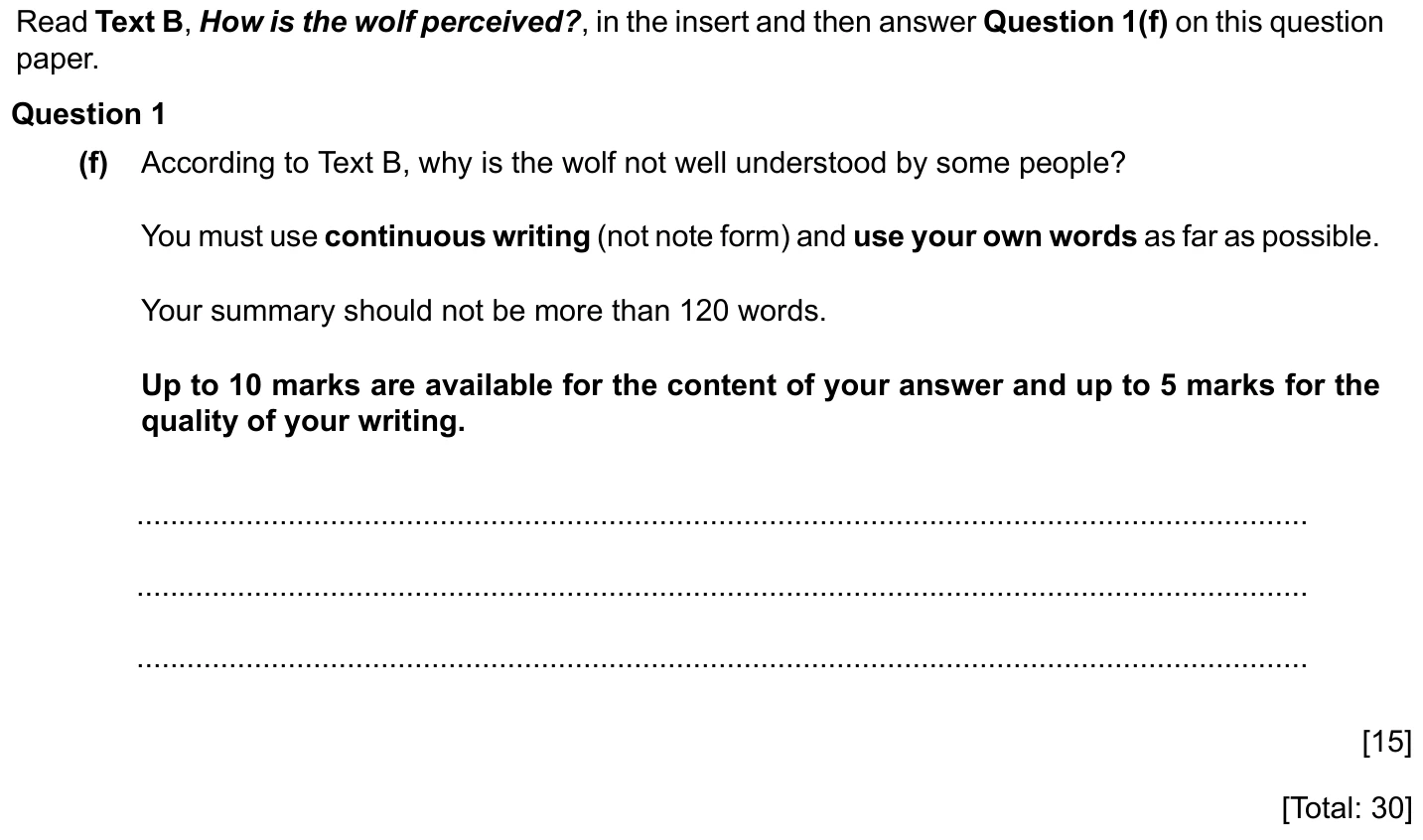 Question 1(f) - Cambridge IGCSE March 2024 TZ2 English Language Reading Paper 1