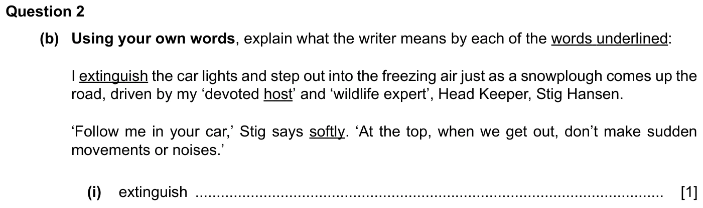 Question 2(b)(i) - Cambridge IGCSE March 2024 TZ2 English Language Reading Paper 1