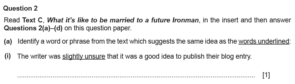 Question 02(a)(i) - Cambridge IGCSE June 2022 TZ1 English Language Reading Paper 1