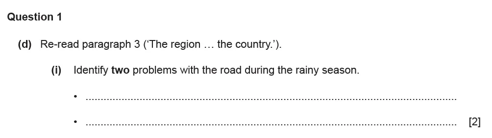 Question 01(d)(i) - Cambridge IGCSE November 2021 TZ1 English Language Reading Paper 1