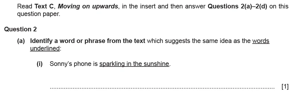 Question 02(a)(i) - Cambridge IGCSE November 2021 TZ2 English Language Reading Paper 1