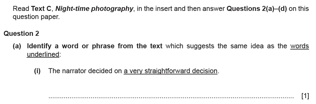 Question 02(a)(i) - Cambridge IGCSE November 2021 TZ3 English Language Reading Paper 1