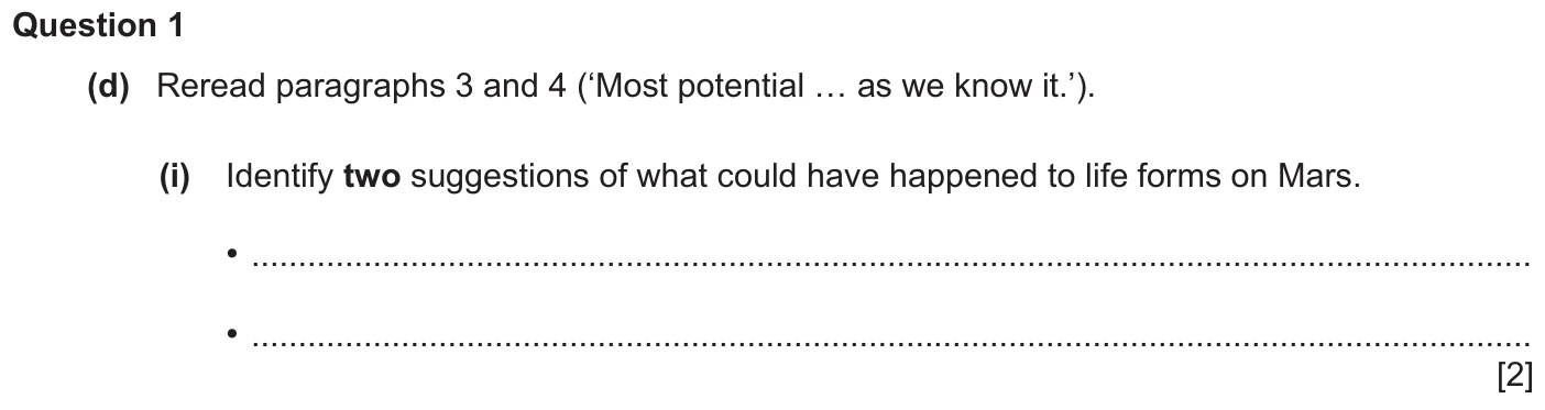 Question 1d (i) - Cambridge IGCSE November 2025 TZ3 English Language Reading Paper 1