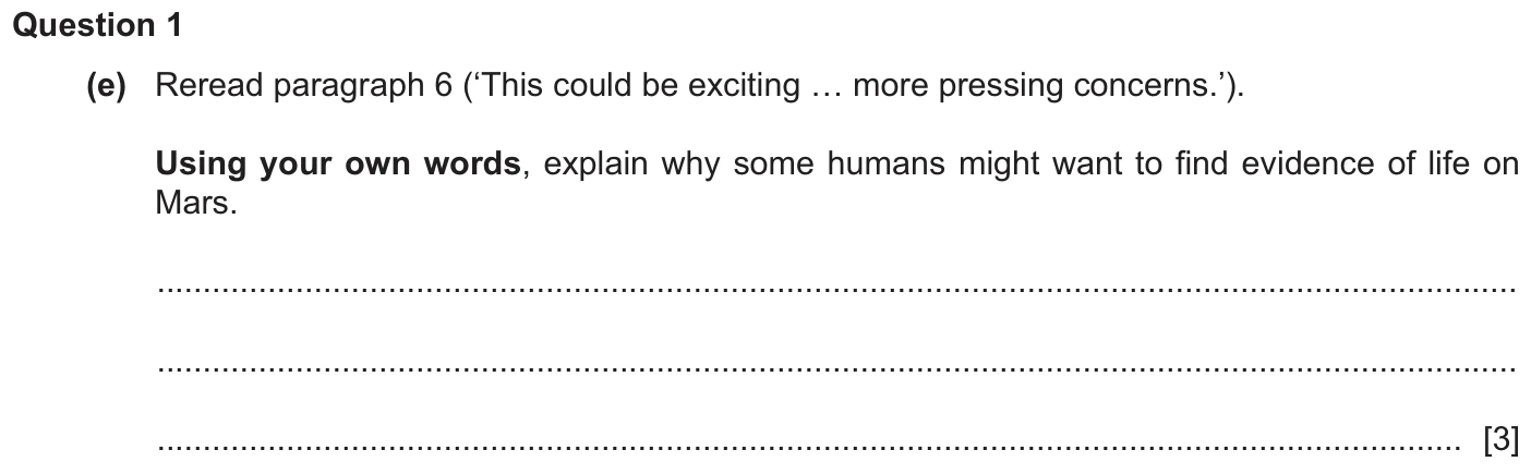 Question 1e - Cambridge IGCSE November 2025 TZ3 English Language Reading Paper 1