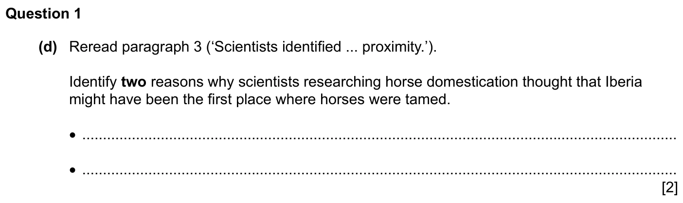 Question 1(d) - Cambridge IGCSE 2027 Specimen TZ1 English Language Reading Paper 1