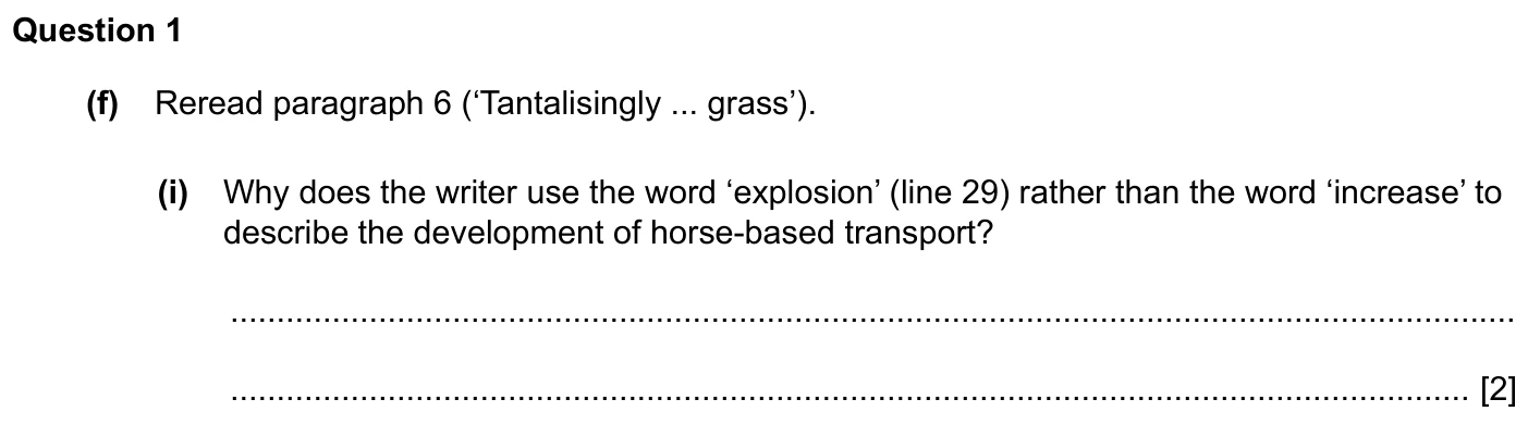 Question 1(f)(i) - Cambridge IGCSE 2027 Specimen TZ1 English Language Reading Paper 1