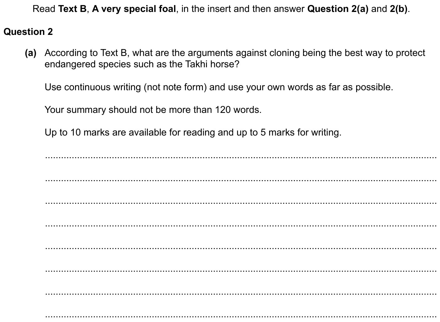 Question 2(a) - Cambridge IGCSE 2027 Specimen TZ1 English Language Reading Paper 1